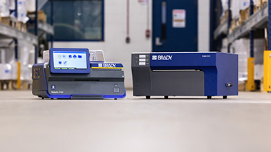 Two Brady Inkjet printers shown at a dramatic angle.