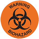 An orange biohazard symbol, a safety symbol commonly seen in the lab.