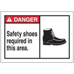 A lab safety symbol indicating that proper shoes should be worn.