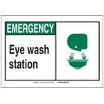 A green and white lab safety symbol reads: 'Emergency Eyewash Station'