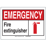 An emergency fire extinguisher sign. A safety symbol often required in laboratories.