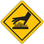 A yellow hot surface safety symbol depicts a hand hovering over a scorching hot surface.